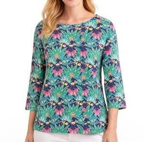 J. McLaughlin Wavesong Boatneck Top Size Small Zanzibar Garden Catalina Cloth